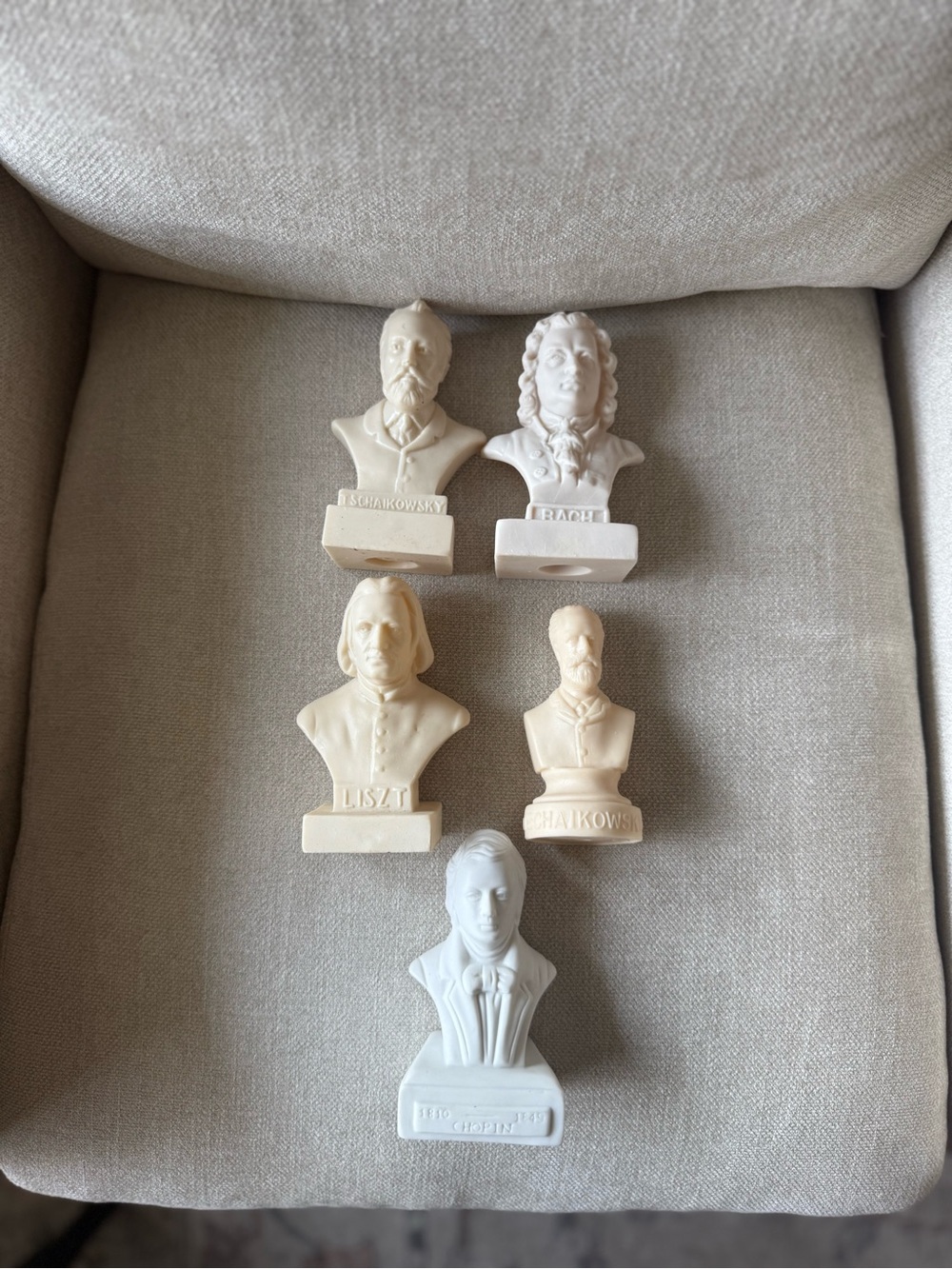 Set of 5 Classical Composer Bust Figurines - Neutral Tones